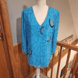 🎈Original Anthony Size Large Turquoise blouse beaded and Sequined